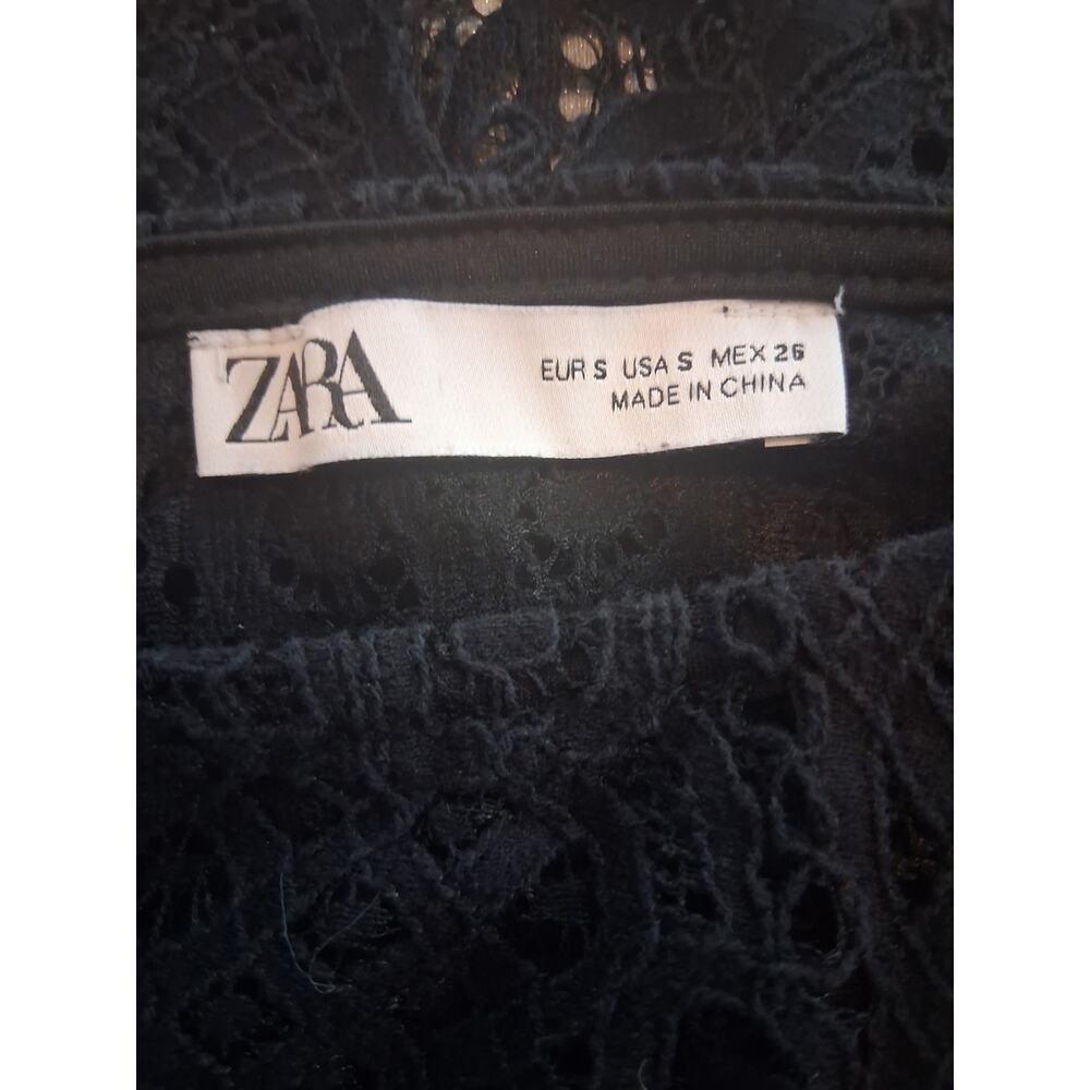 Zara Black Lace Long-Sleeve Crop Top - Picture 7 of 8